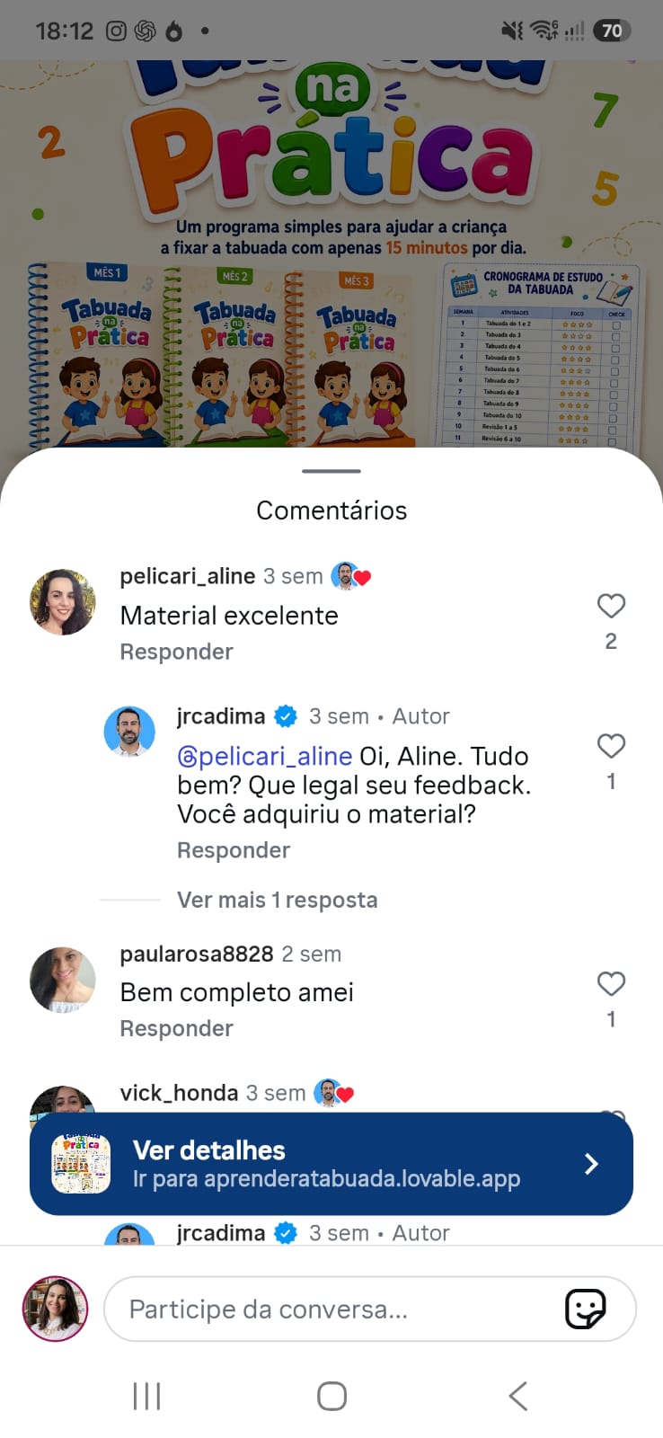 Prova social real do Estudo da Tabuada 2